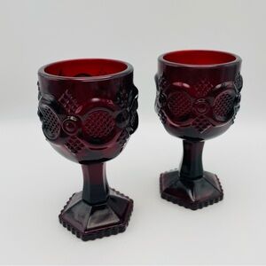 Vintage, Avon, set of 2 “Cape Cod Collection”, Ruby Red Glass Wine Goblets 4.5"
